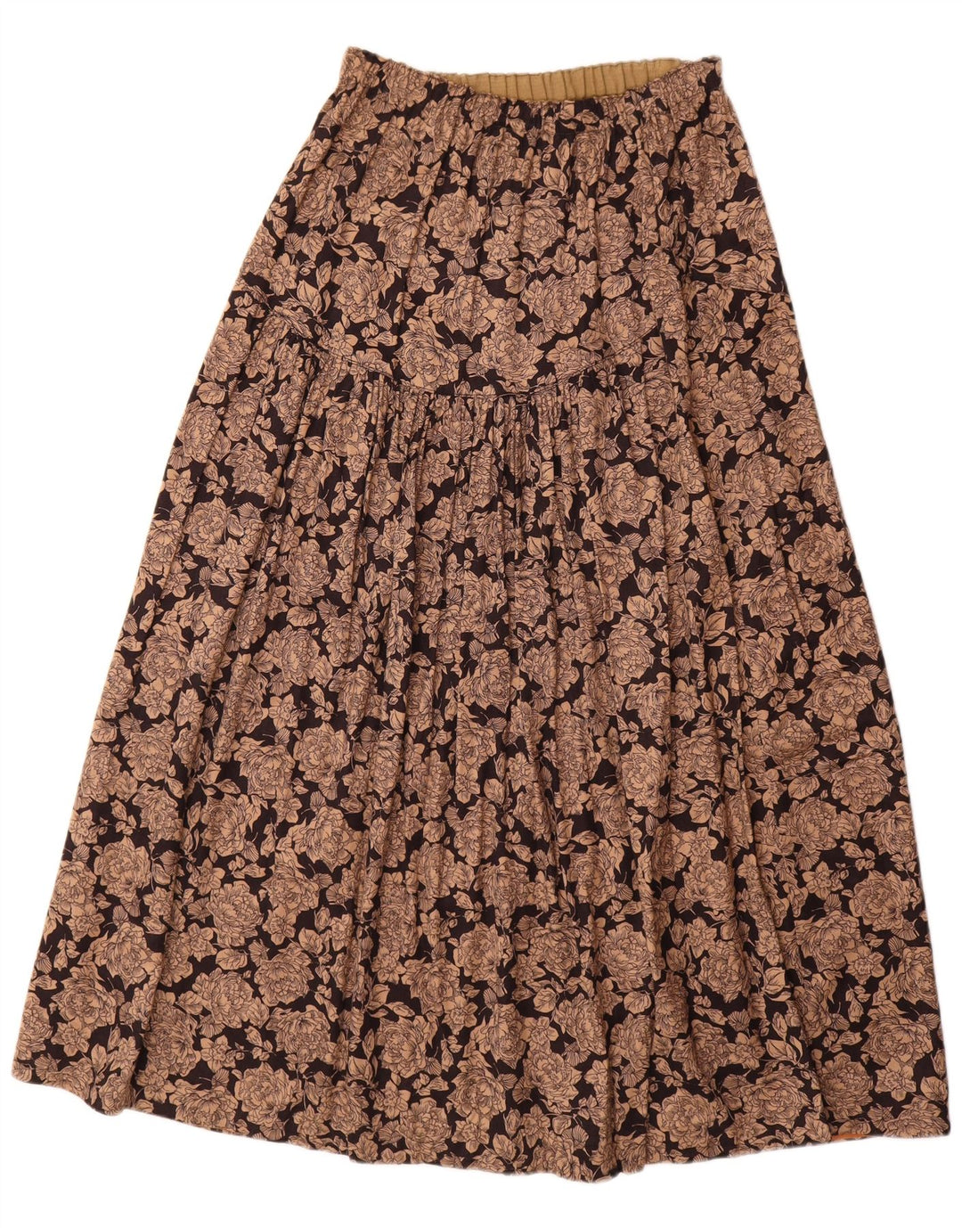 Damska spódnica w kształcie litery A w stylu VINTAGE, średnia W30, brązowa wiskoza w kwiaty