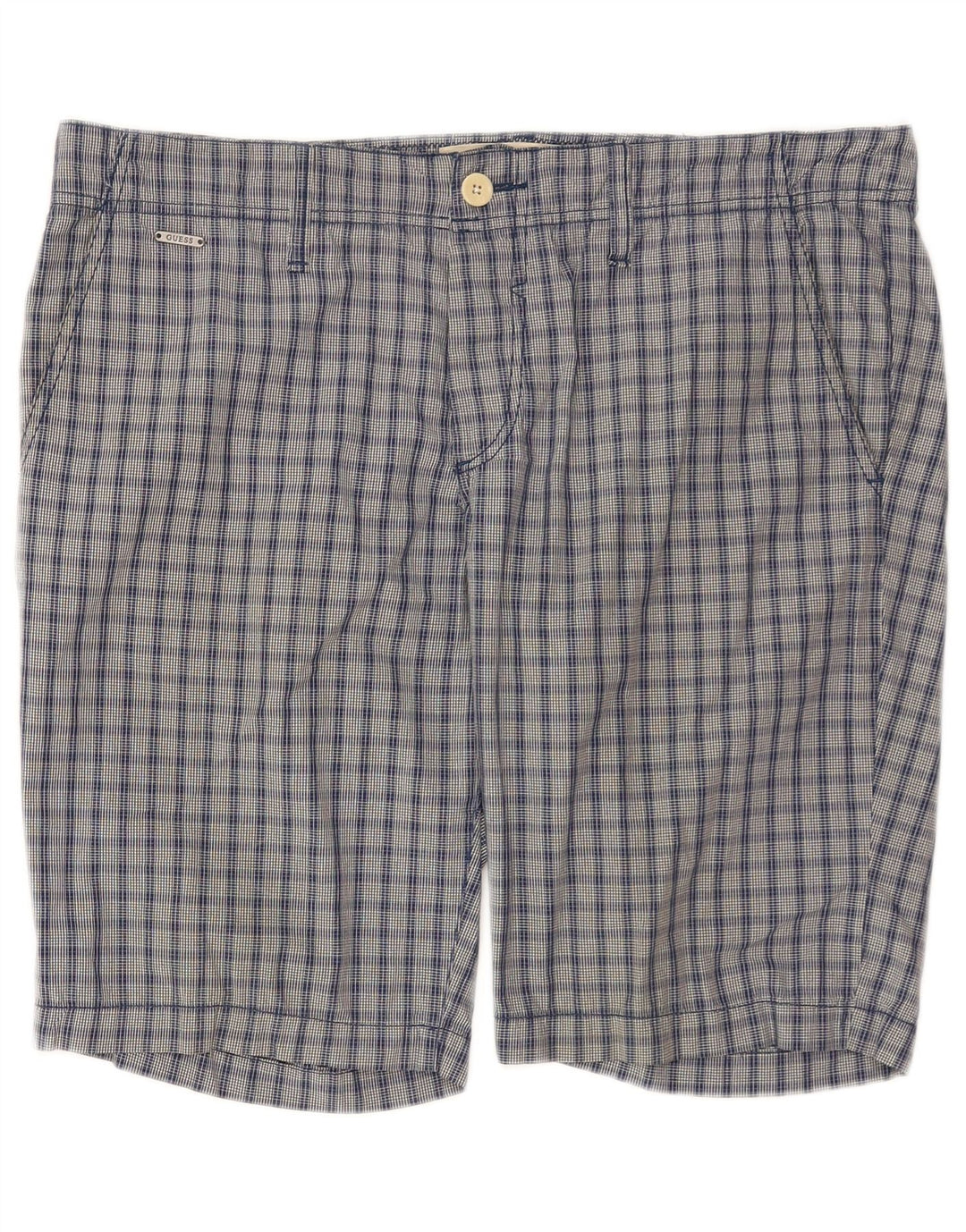 Męskie spodenki Chino Guess W34, duże, niebieskie, bawełniane w kratę