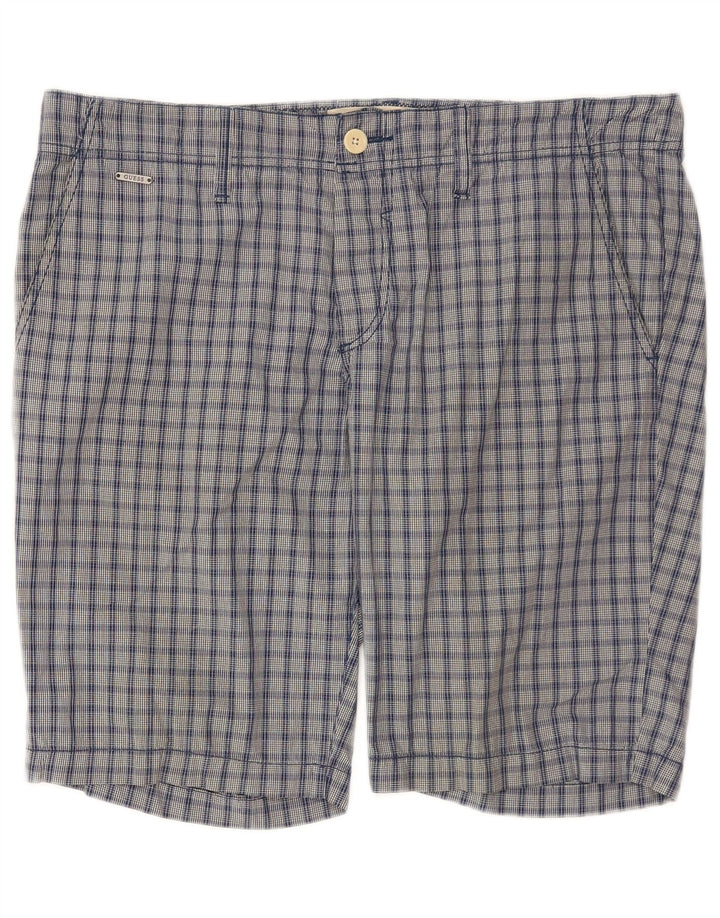 Męskie spodenki Chino Guess W34, duże, niebieskie, bawełniane w kratę