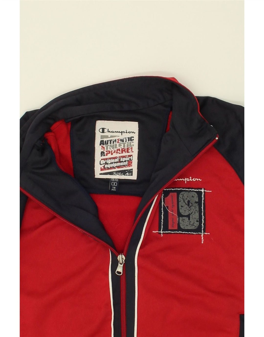 CHAMPION Boys Graphic Tracksuit Top Jacket 7-8 Years Small Red Colourblock Vintage Champion and Second-Hand Champion from Messina Hembry 