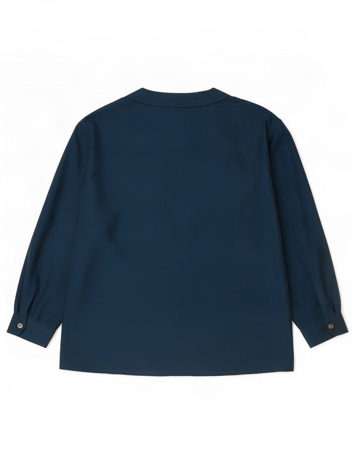 Damska bluzka koszulowa oversize w stylu vintage UK 14 Średni granatowy jedwab