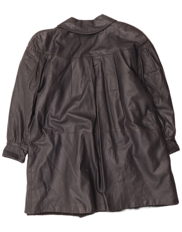 Vintage damski płaszcz skórzany oversize IT 44 średni czarny skórzany klasyczny