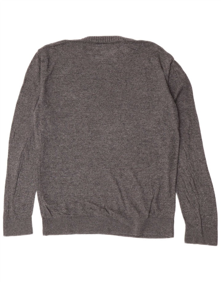 Męski sweter z okrągłym dekoltem Hollister, średnioszary, bawełniany