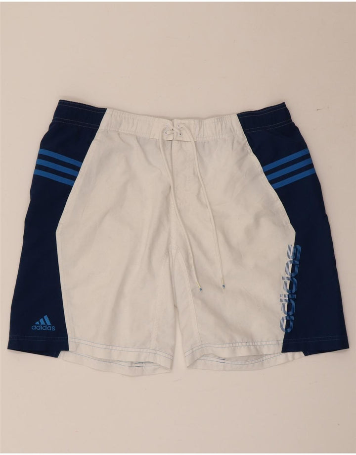 Męskie spodenki kąpielowe Adidas z grafiką, duże, białe, z blokami kolorów, z poliestru