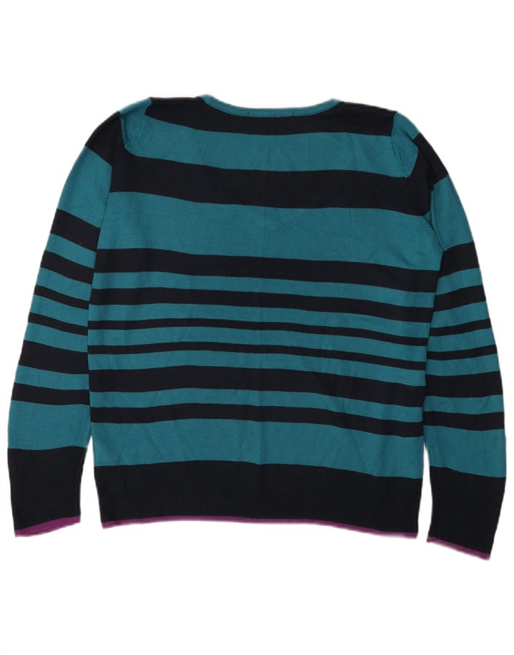Marks & Spencer Damski sweter z dekoltem w kształcie litery V, UK 12, średnie niebieskie paski
