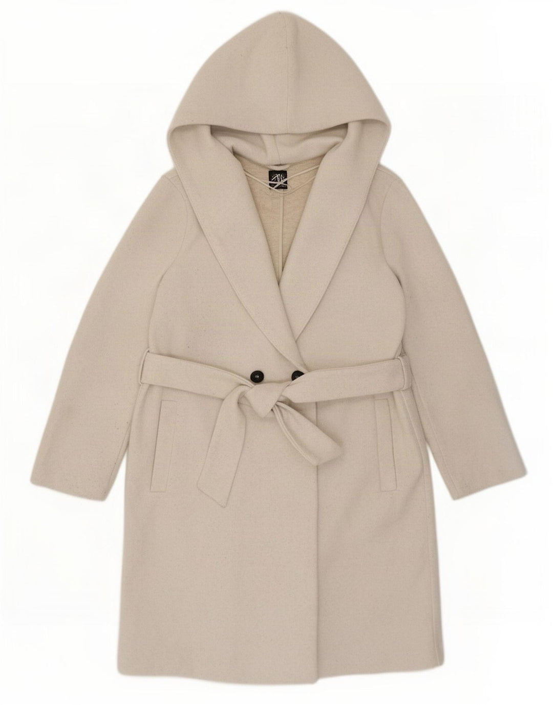 Damski płaszcz z kapturem, oversize, dwurzędowy Zara UK 10 Small Beige