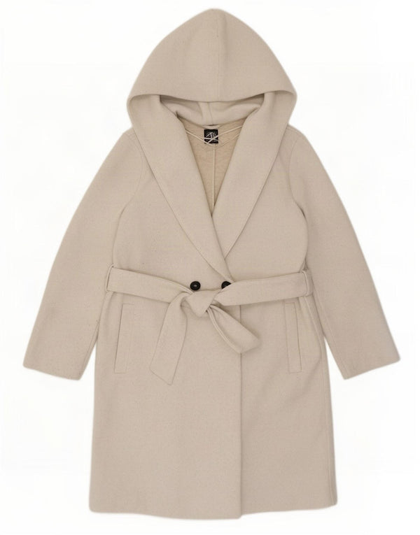 Damski płaszcz z kapturem, oversize, dwurzędowy Zara UK 10 Small Beige