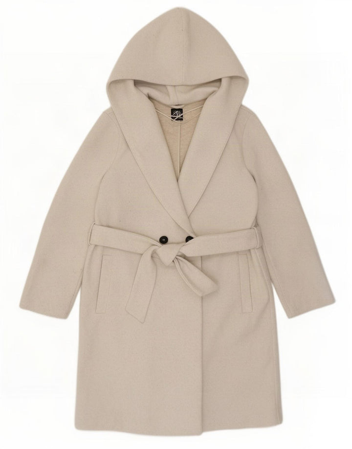 Damski płaszcz z kapturem, oversize, dwurzędowy Zara UK 10 Small Beige