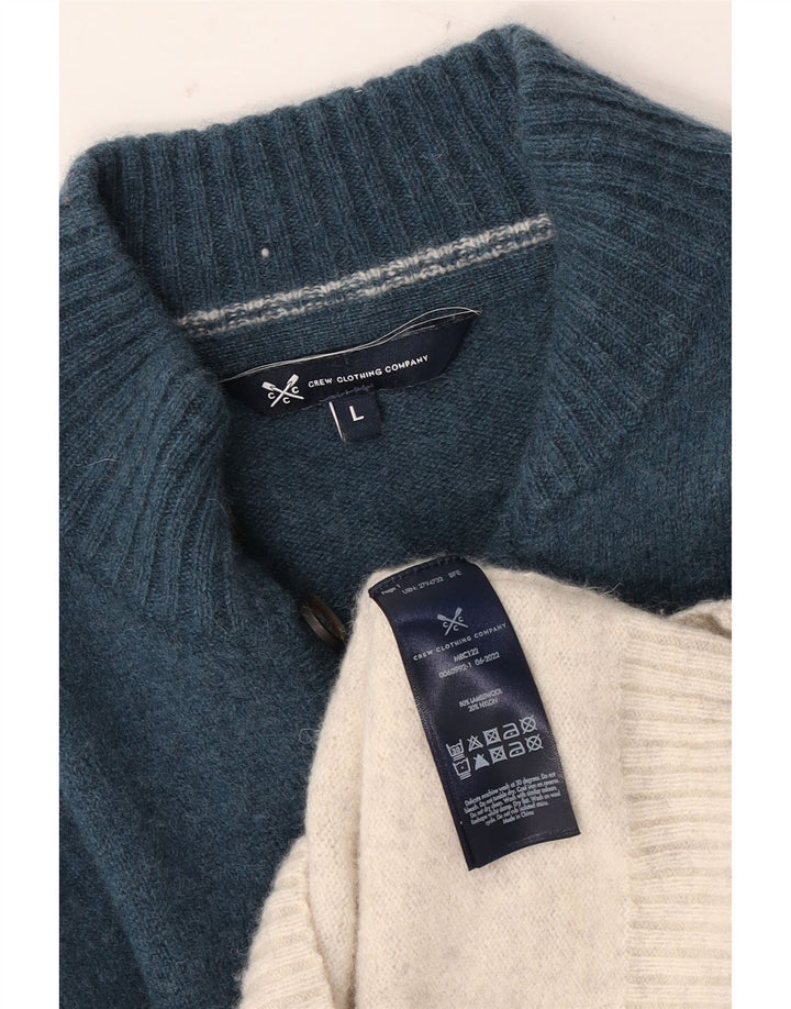 CREW CLOTHING Męski sweter zapinany na guziki, duży, niebieski Fair Isle