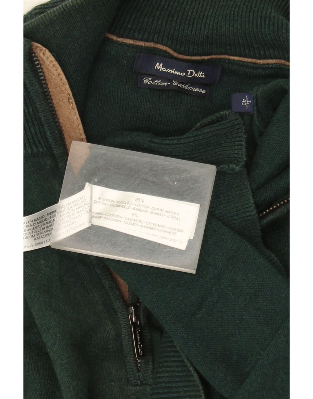 Męski sweter zapinany na zamek Massimo Dutti, duży, zielony, bawełniany