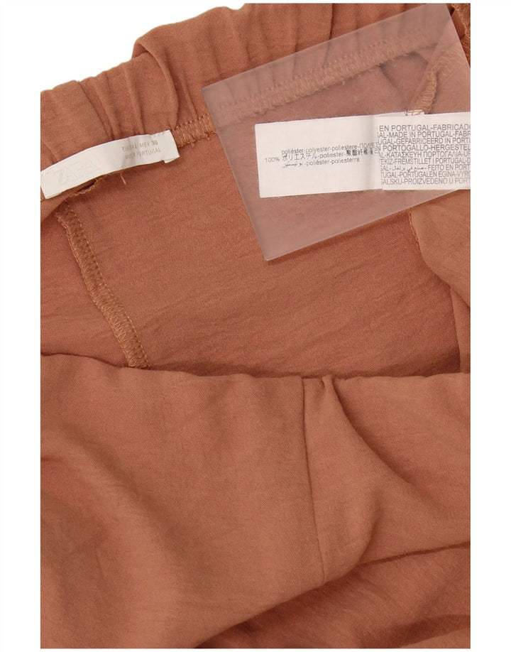 Damskie spodnie codzienne z szerokimi nogawkami Zara, duże W32 L32, brązowy poliester