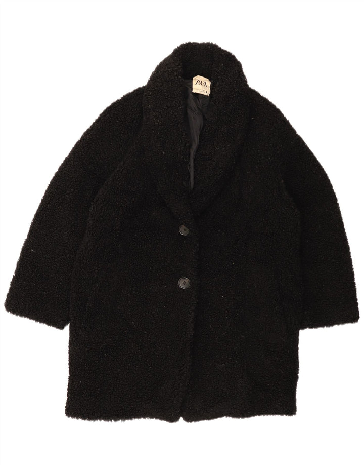 Damski oversize'owy płaszcz polarowy Zara UK 10, mały, czarny poliester