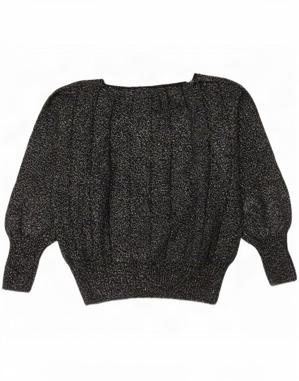 Sweter damski w stylu vintage z dekoltem w łódkę UK 14, średni czarny nakrapiany
