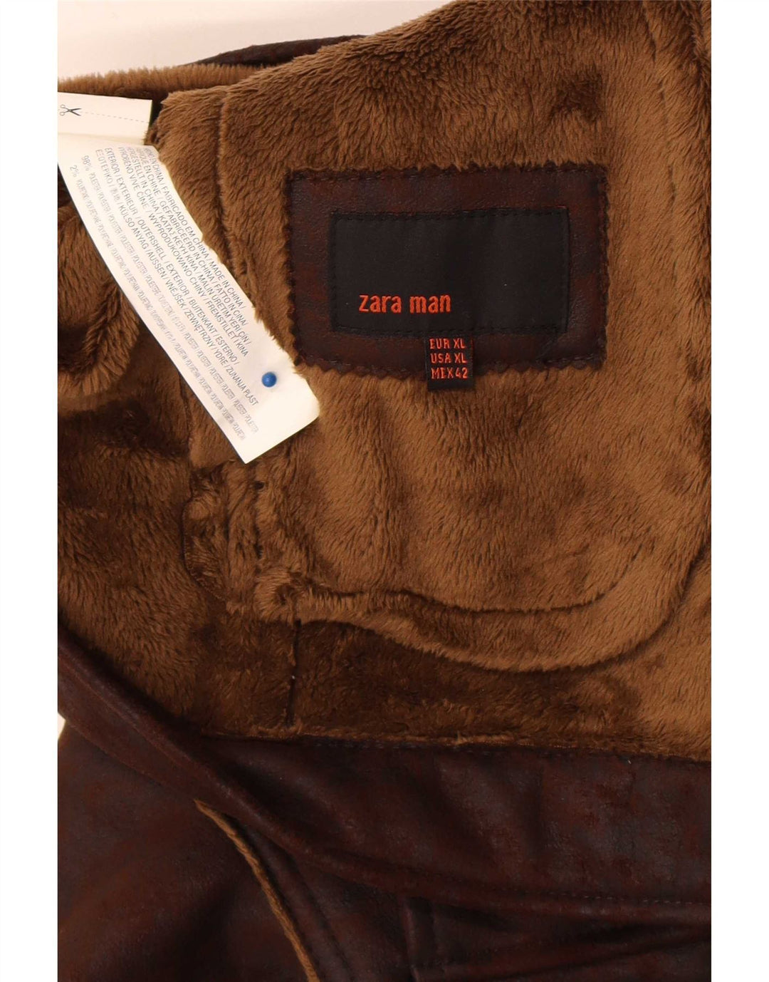 Męska kurtka Zara Sherpa UK 42 XL, brązowa, poliester
