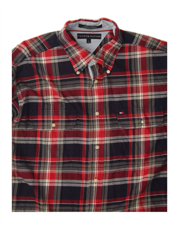 TOMMY HILFIGER Mens Flannel Shirt Large Red Check Cotton Vintage Tommy Hilfiger and Second-Hand Tommy Hilfiger from Messina Hembry 