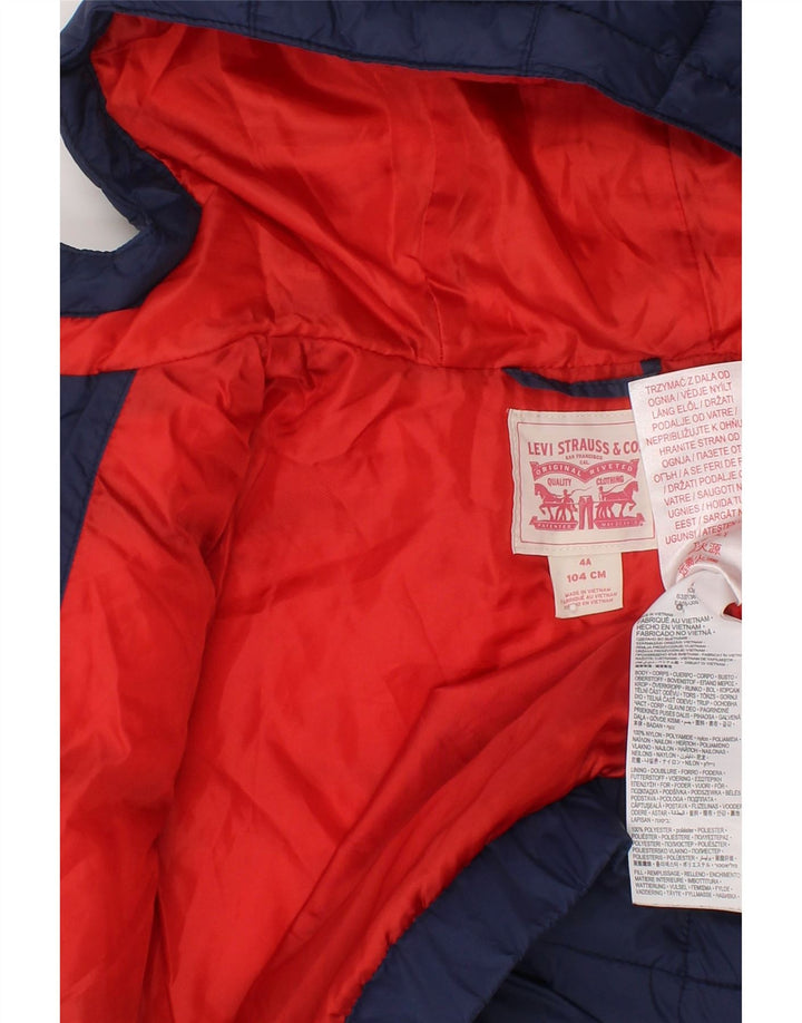 LEVI'S Boys Graphic Hooded Padded Jacket 3-4 Years Navy Blue Colourblock
