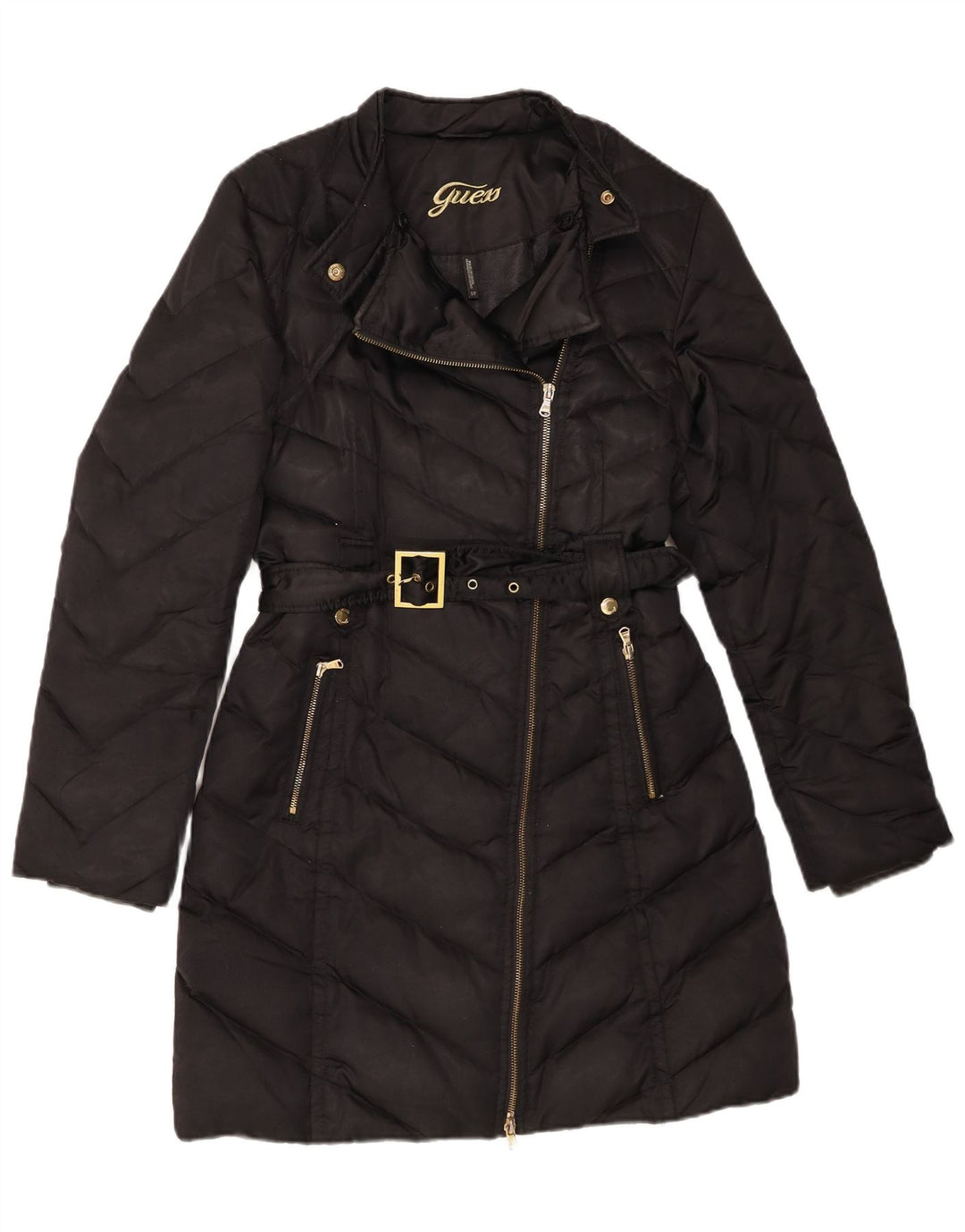 Guess Damski płaszcz ocieplany UK 10, mały, czarny nylon