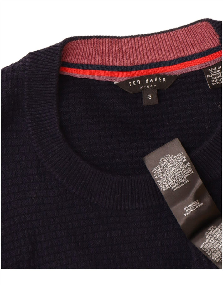 Męski sweter Ted Baker z okrągłym dekoltem, rozmiar 3, średni, granatowy, bawełniany