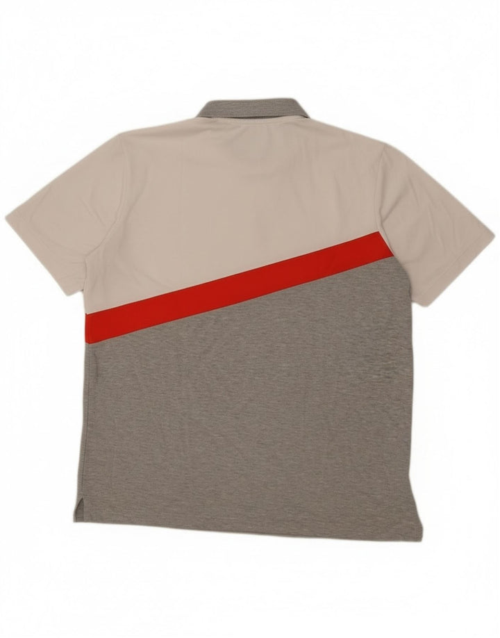 Męska koszulka polo Adidas Climalite, duża, szara, z blokami kolorów, poliestrowa