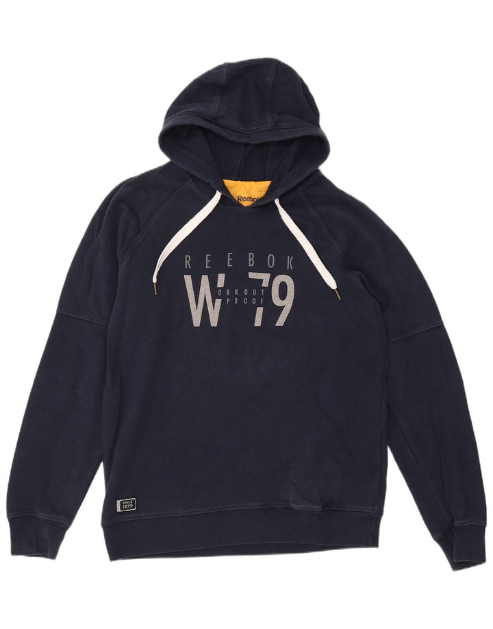 Męski sweter z kapturem REEBOK, duży, granatowy, bawełniany