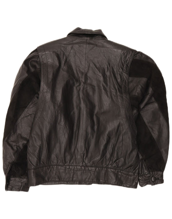 Damska kurtka skórzana o luźnym kroju VINTAGE IT 46, duża czarna skóra