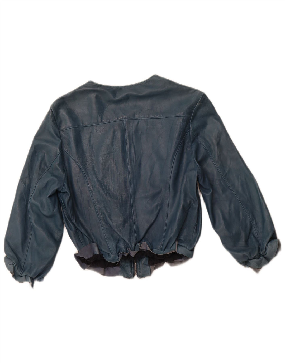 Damska skórzana kurtka VINTAGE z rękawem 3/4 IT 44 w kolorze średniego niebieskiego