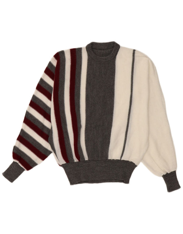 Vintage damski sweter z okrągłym wycięciem pod szyją, UK 14, średnie białe paski