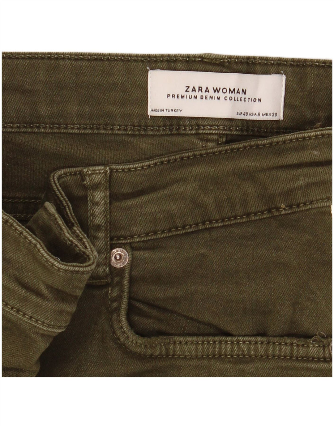 Damskie jeansy slim fit Zara EU 40 Medium W30 L27 Khaki, blok kolorów
