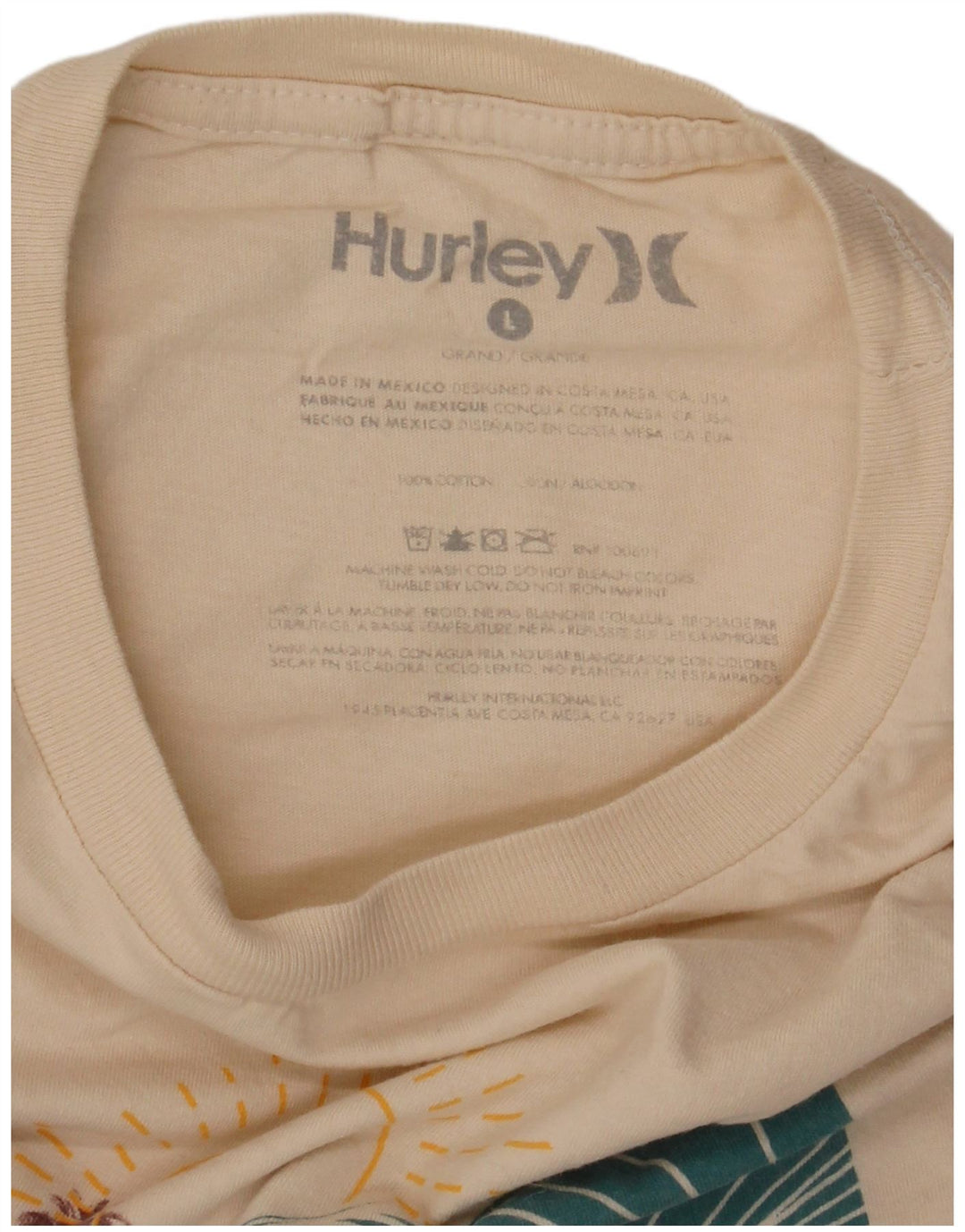 Męski T-shirt z grafiką Hurley, duży, bawełniany w kolorze złamanej bieli