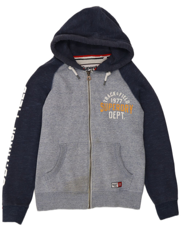 Superdry Mens Graphic Zip Hoodie Sweater Large Navy Blue Colourblock Cotton