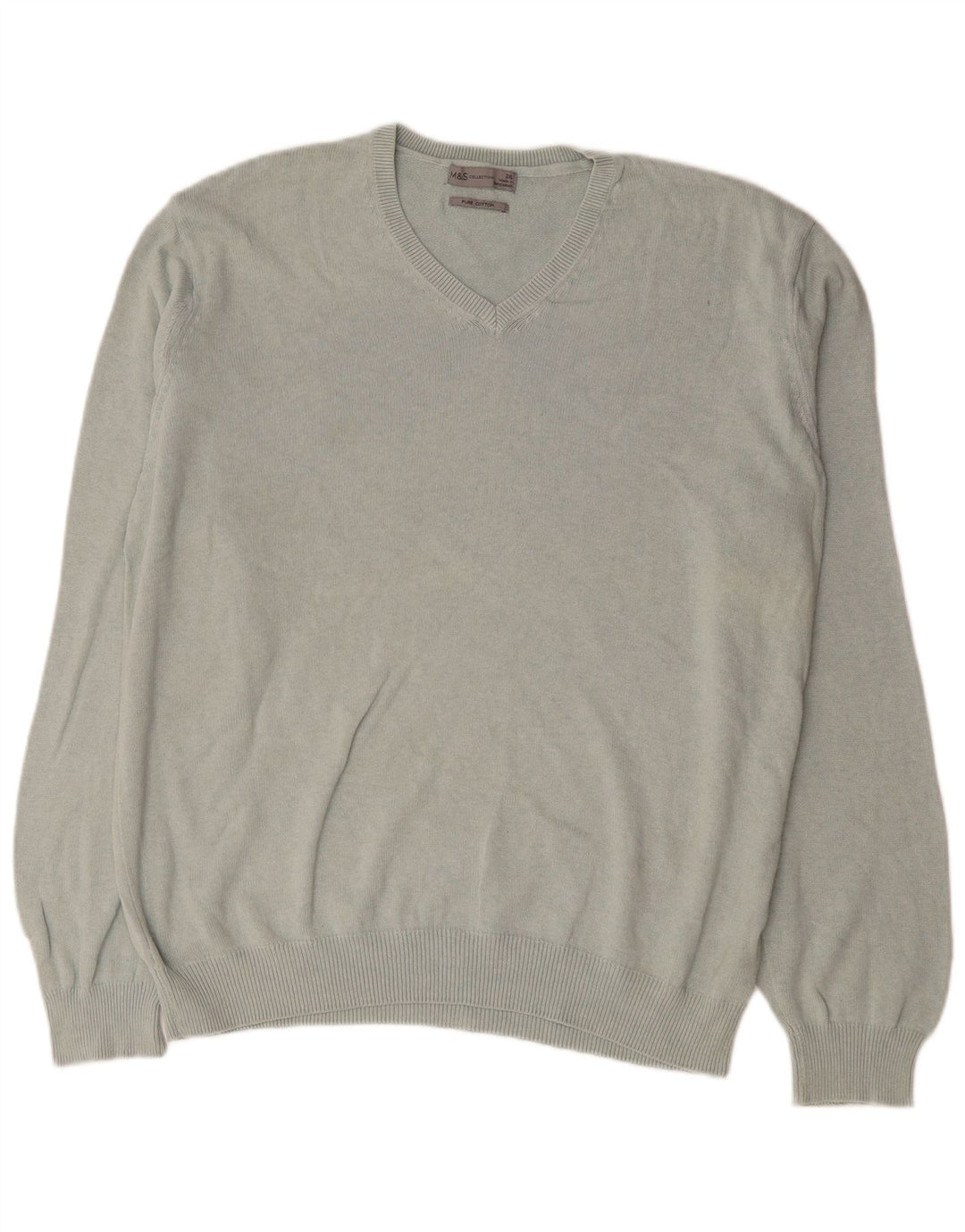 Marks & Spencer Męski sweter z dekoltem w kształcie litery V, 2XL, szary, bawełniany
