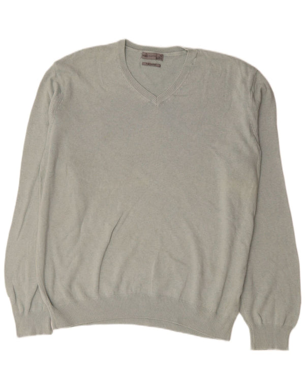 Marks & Spencer Męski sweter z dekoltem w kształcie litery V, 2XL, szary, bawełniany