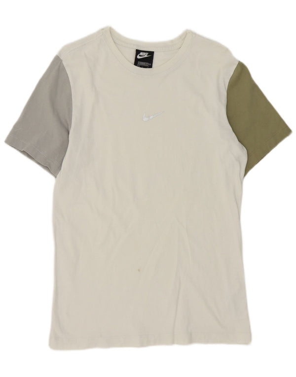 Męski T-shirt Nike o standardowym kroju, mały, biały, bawełniany z blokami kolorów