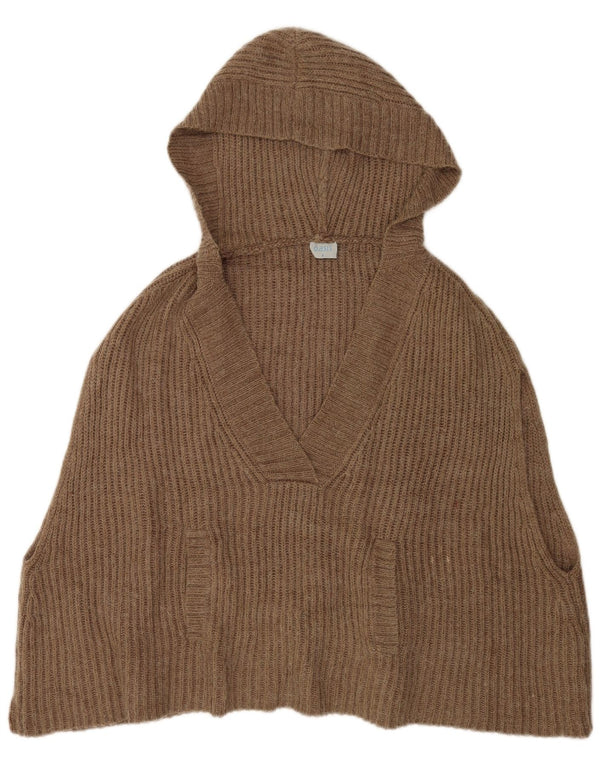 Damski sweter poncho z kapturem i bez rękawów Oasis UK 10, mały, brązowy akryl