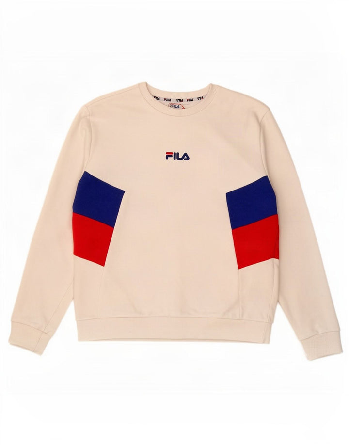 Bluza męska Fila, mała, biała, z blokami kolorów, bawełniana