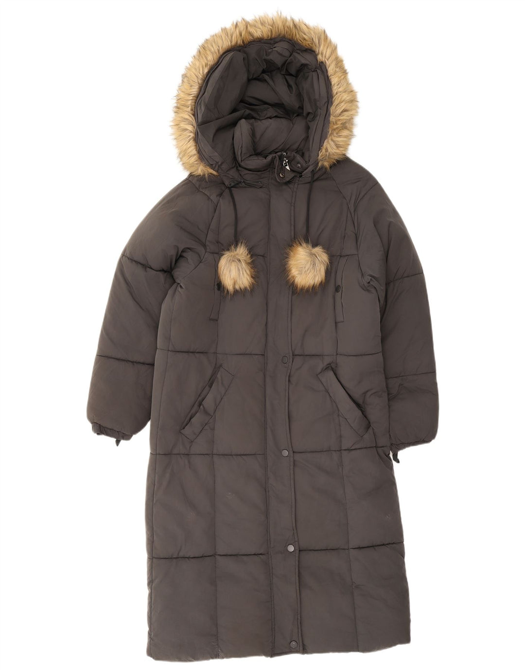 Damski płaszcz z kapturem, oversize, wyściełany Zara UK 6 XS, szary poliester