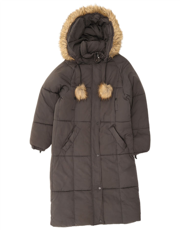 Damski płaszcz z kapturem, oversize, wyściełany Zara UK 6 XS, szary poliester