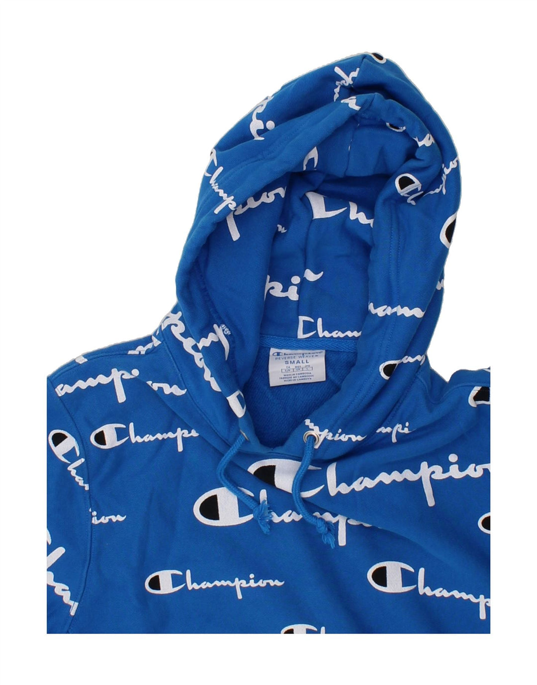 CHAMPION Mens Graphic Hoodie Jumper Small Blue Vintage Champion and Second-Hand Champion from Messina Hembry 