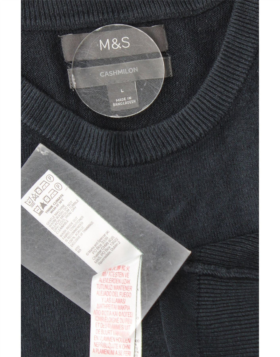 Marks & Spencer Męski sweter z okrągłym dekoltem, duży, granatowy, akrylowy