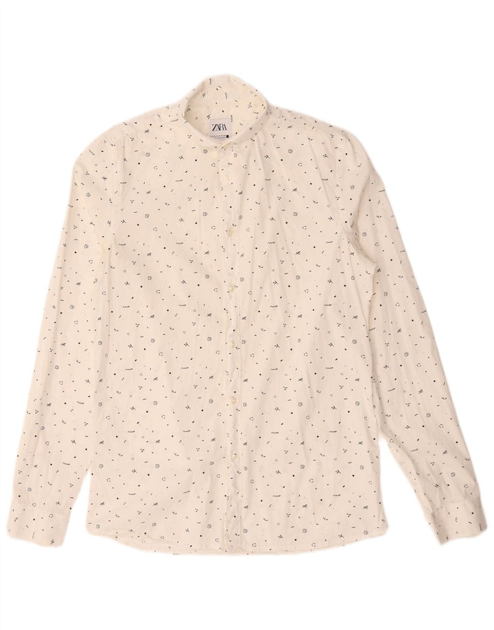 Męska koszula Zara Super Slim Fit w abstrakcyjny wzór, mała, biała