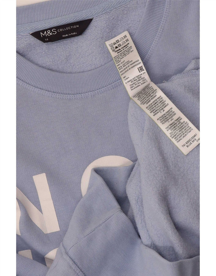 Marks & Spencer Damski sweter z grafiką, UK 14, duży, niebieski, bawełniany
