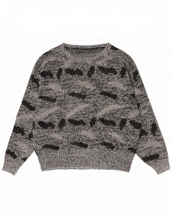 Vintage damski sweter z abstrakcyjnym wzorem i dekoltem w łódkę UK 20 2XL czarny