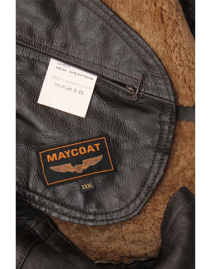 Vintage męska kurtka shearling UK 46 3XL brązowa skóra owcza