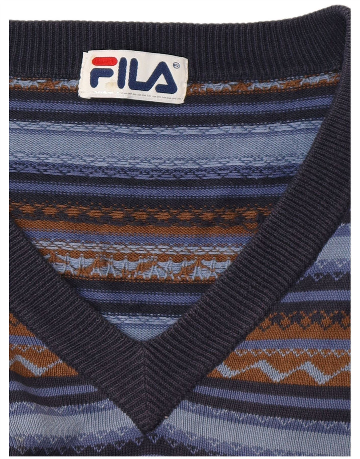 Męski sweter Fila z dekoltem w kształcie litery V, średnie niebieskie paski
