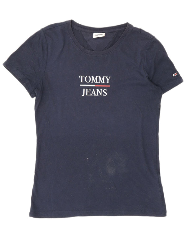 Tommy Hilfiger Womens Graphic T-Shirt Top UK 10 Small Navy Blue Cotton