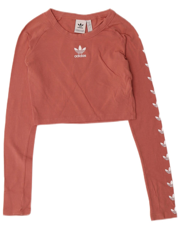 Damska koszulka ADIDAS Crop Graphic z długim rękawem, UK 6 XS, różowa bawełna
