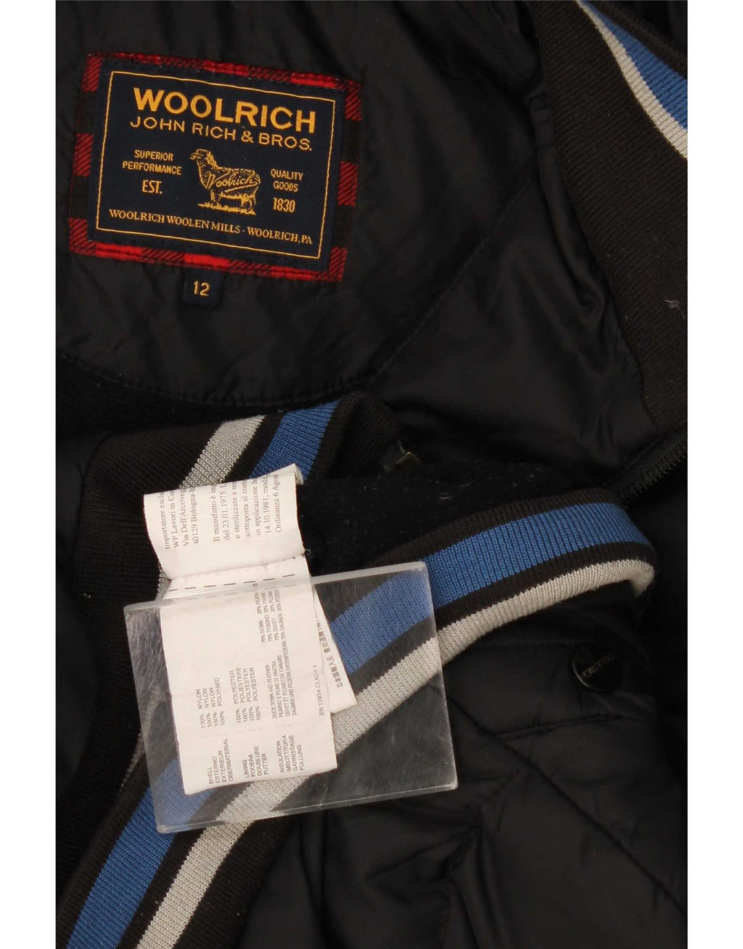 Chłopięca wyściełana kurtka z kapturem Woolrich Graphic 11-12 lat, czarny nylon