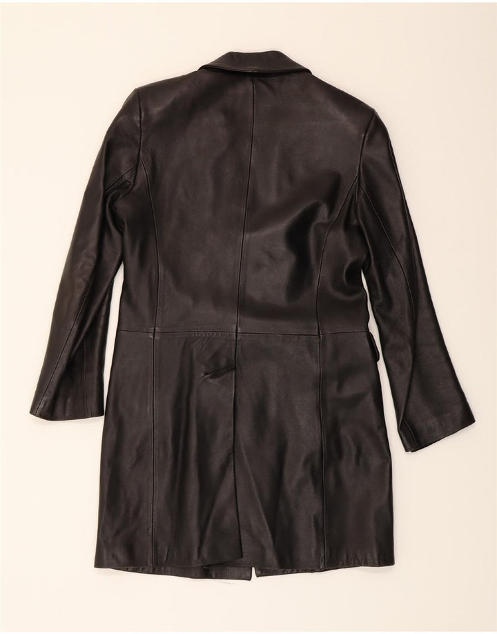 VINTAGE Womens Leather Coat UK 10 Small Black Leather Vintage Vintage and Second-Hand Vintage from Messina Hembry 