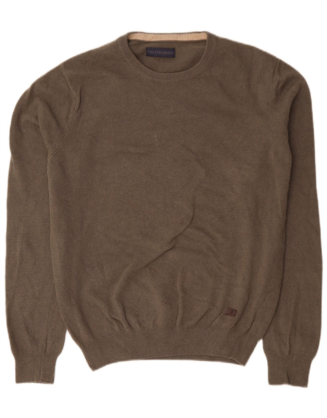 Męski sweter z okrągłym dekoltem TRUSSARDI, duży, szary, wełniany