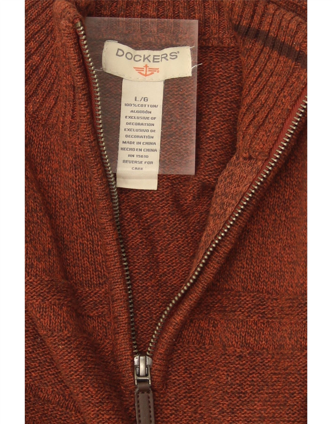 DOCKERS Mens Zip Neck Jumper Sweater Large Brown Flecked Cotton Vintage Dockers and Second-Hand Dockers from Messina Hembry 